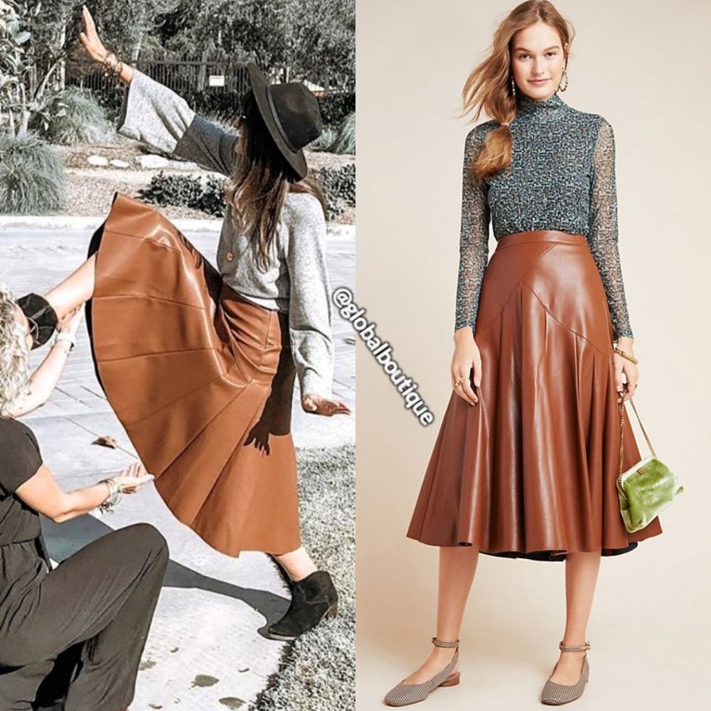 RARE NWT ANTHROPOLOGIE Mariska Faux Leather Skirt - Picture 2 of 8